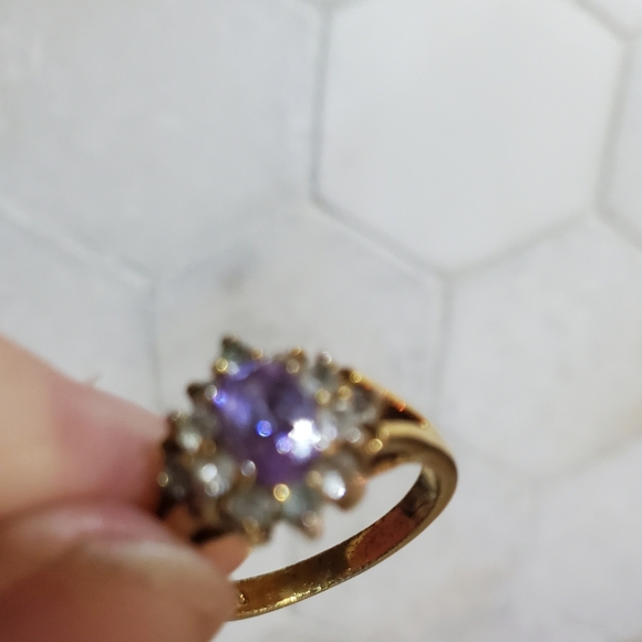 Lovely Amethyst With Side Stones Ring S 4 - Picture 4 of 8